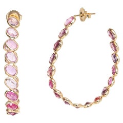 Paolo Costagli 18k Gelbgold Rosa Saphir Große Creolen Ohrringe