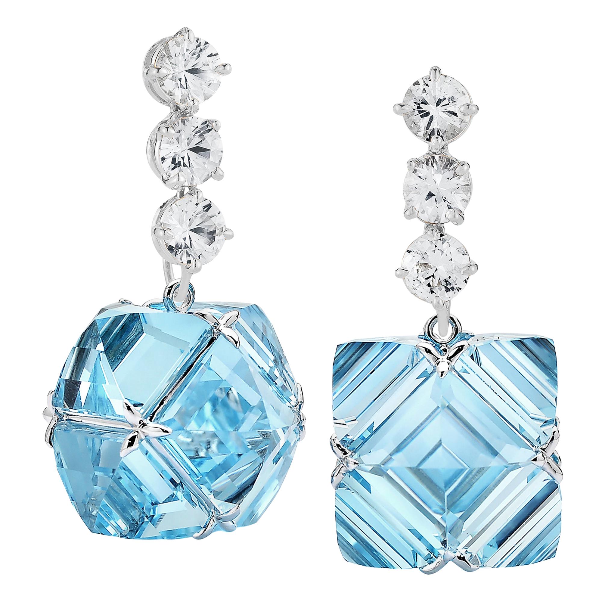 Paolo Costagli 18 Karat Gold White Sapphire and Blue Topaz Very PC Earrings For Sale
