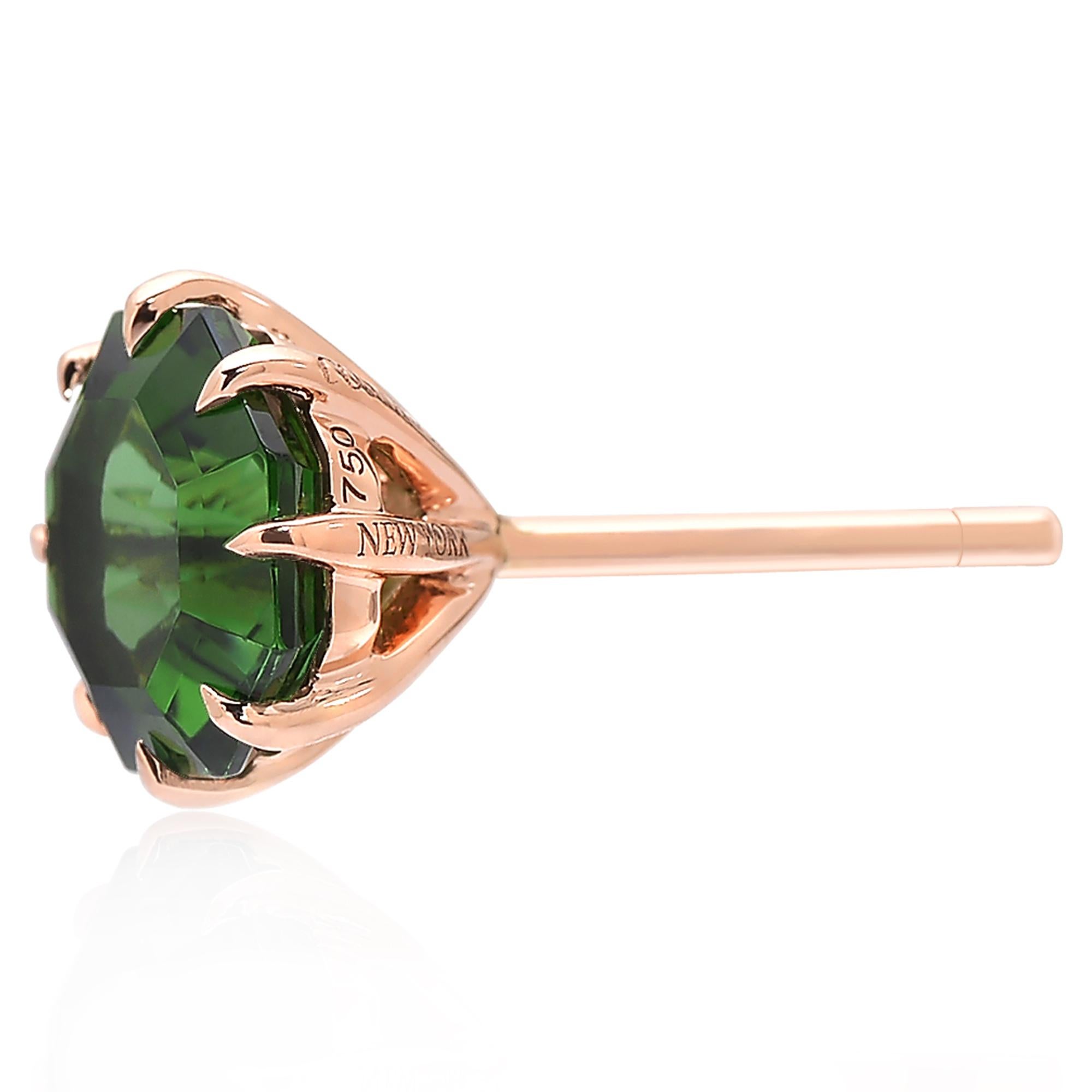 Paolo Costagli 18 Karat Rose Gold 2.87 Carat Green Tourmaline Stud Earrings In New Condition For Sale In Miami beach, FL