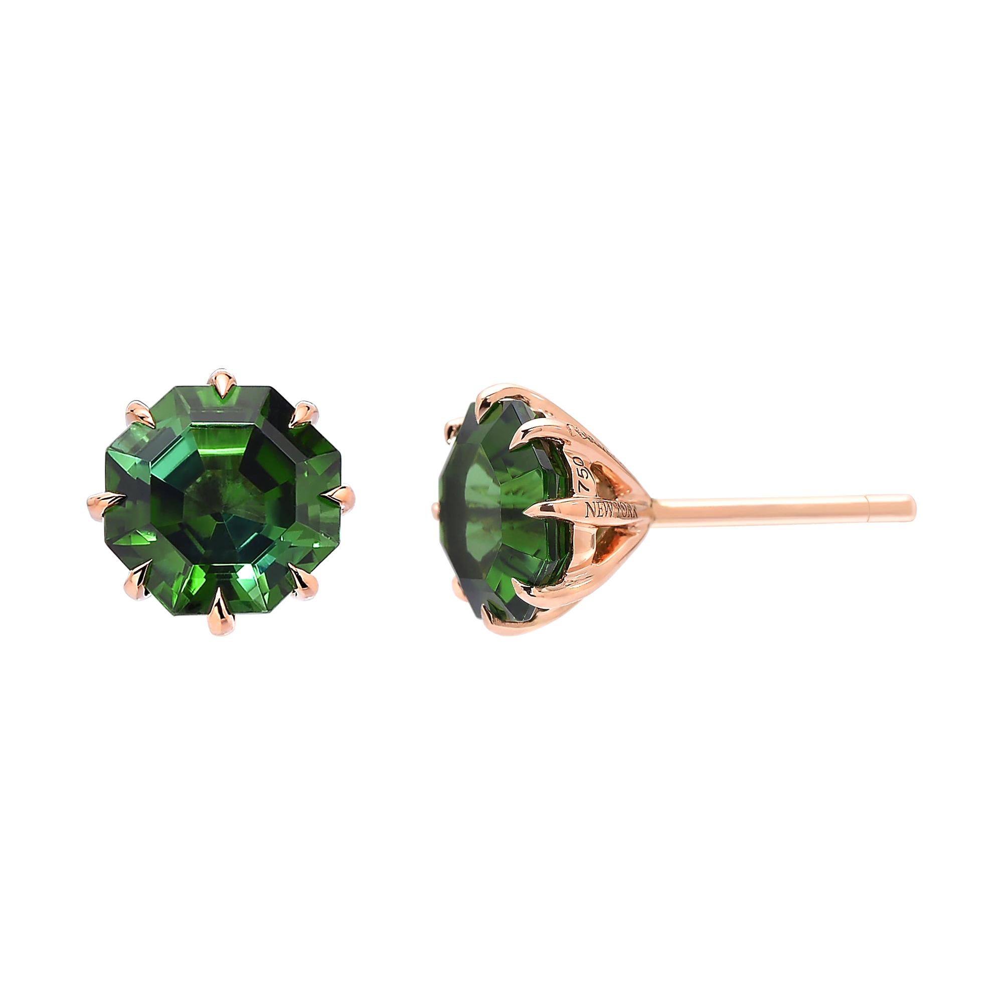 Paolo Costagli 18 Karat Rose Gold 2.87 Carat Green Tourmaline Stud Earrings For Sale