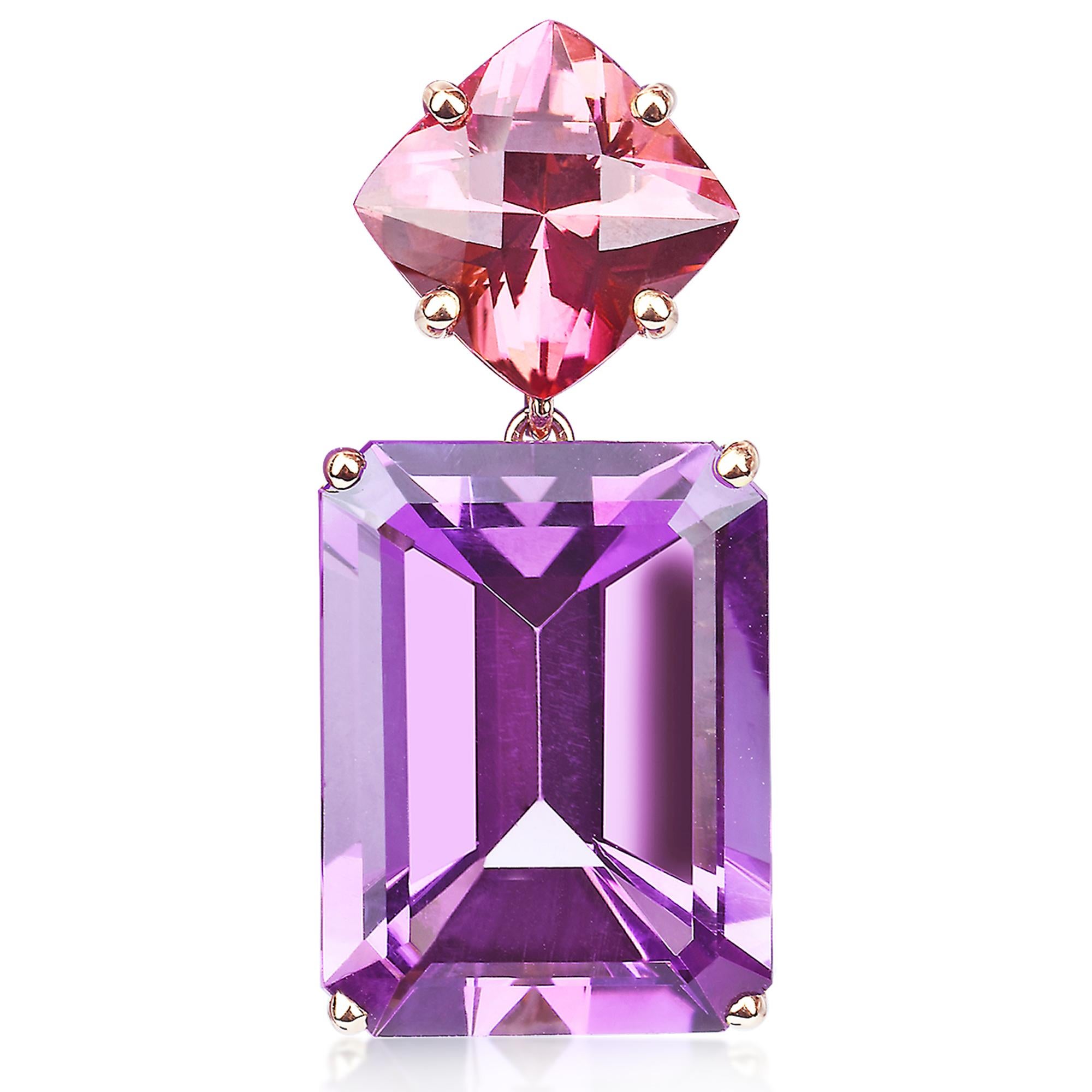 Contemporary Paolo Costagli 18 Karat Rose Gold Amethyst & Change of Color Tourmaline Earrings
