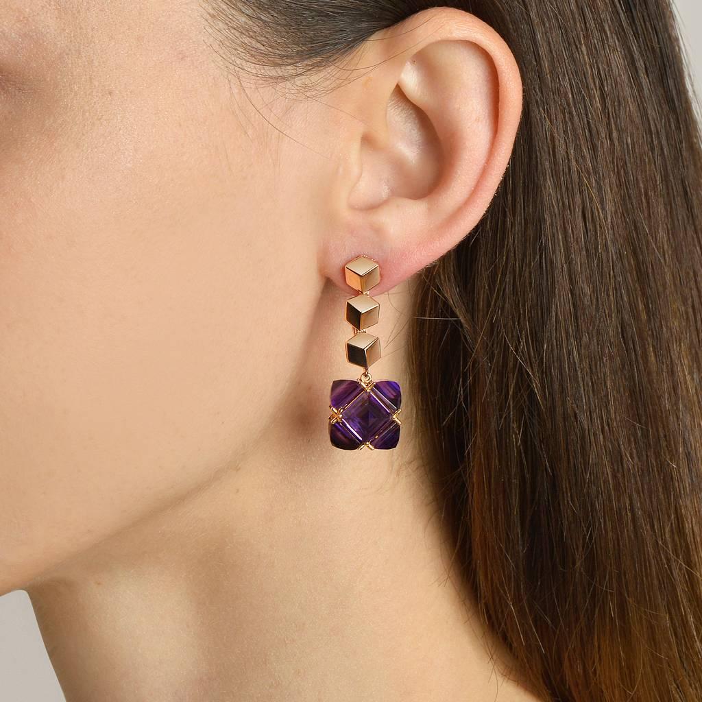 Contemporary Paolo Costagli 18 Karat Rose Gold Brillante and Amethyst Very PC Earrings Grande For Sale