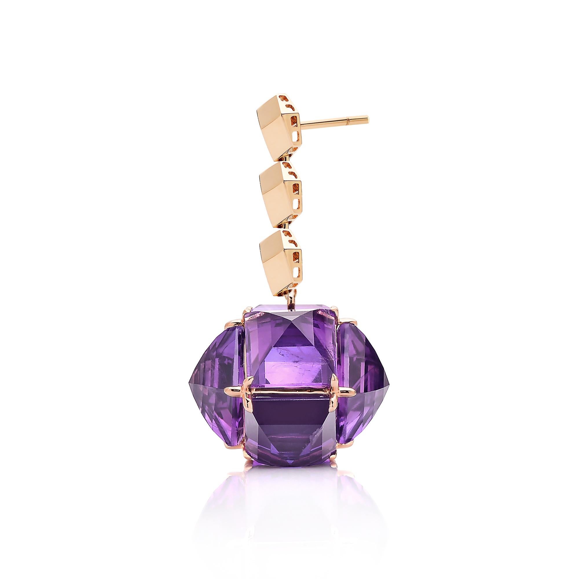 High polish 18kt rose gold Brillante® earrings paired with reverse set emerald-cut amethyst earring pendants from the Very PC® collection.

Staying true to Paolo Costagli’s appreciation for modern and clean geometries, the Very PC® collection