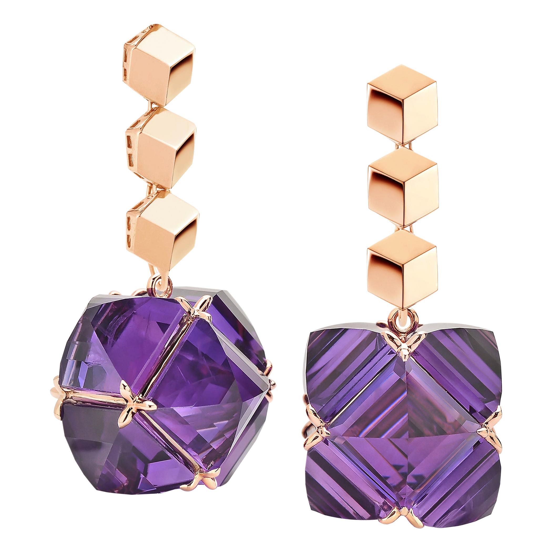 Paolo Costagli 18 Karat Rose Gold Brillante and Amethyst Very PC Earrings Grande For Sale