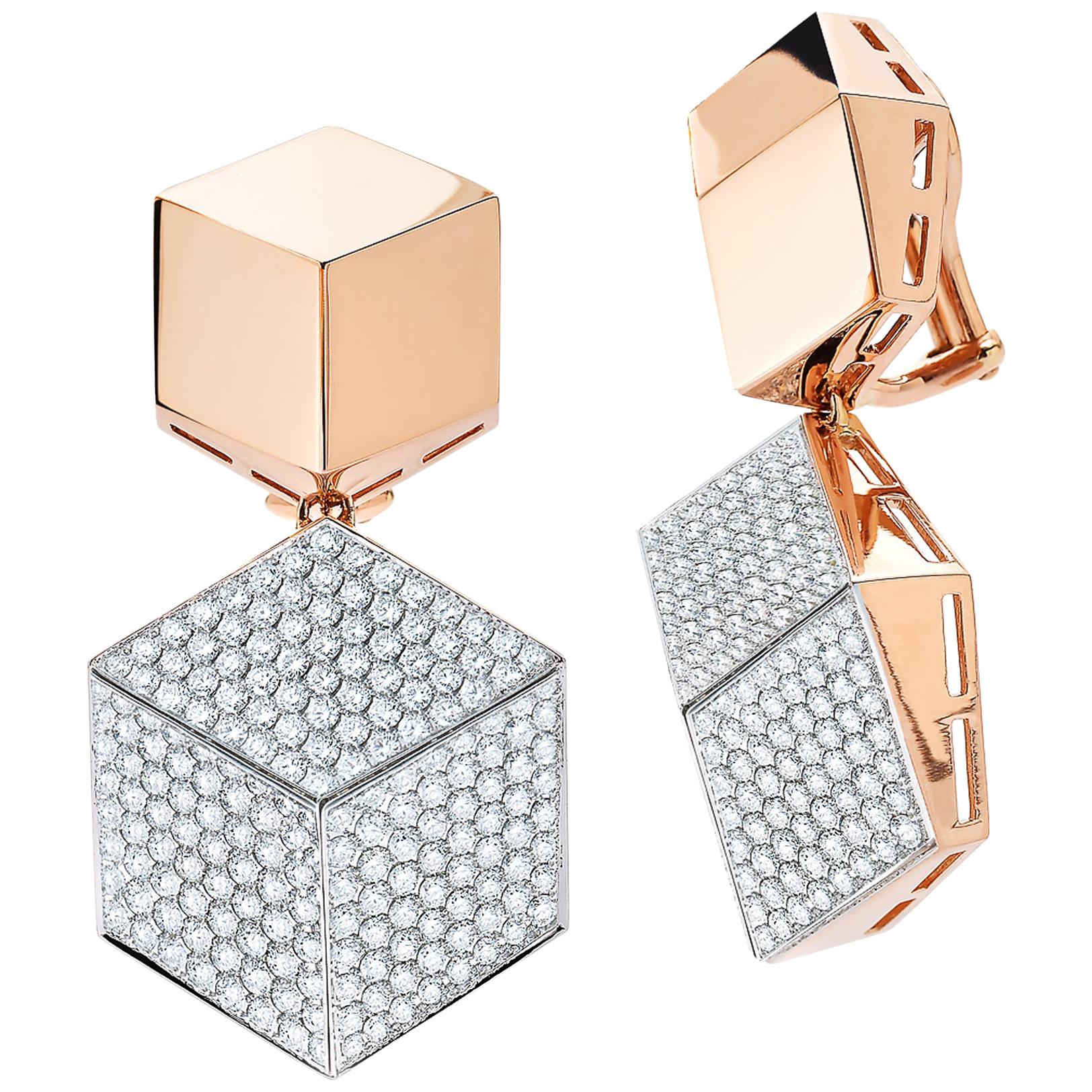 Paolo Costagli 18 Karat Rose Gold Brillante Clip-On Earrings with Diamonds For Sale