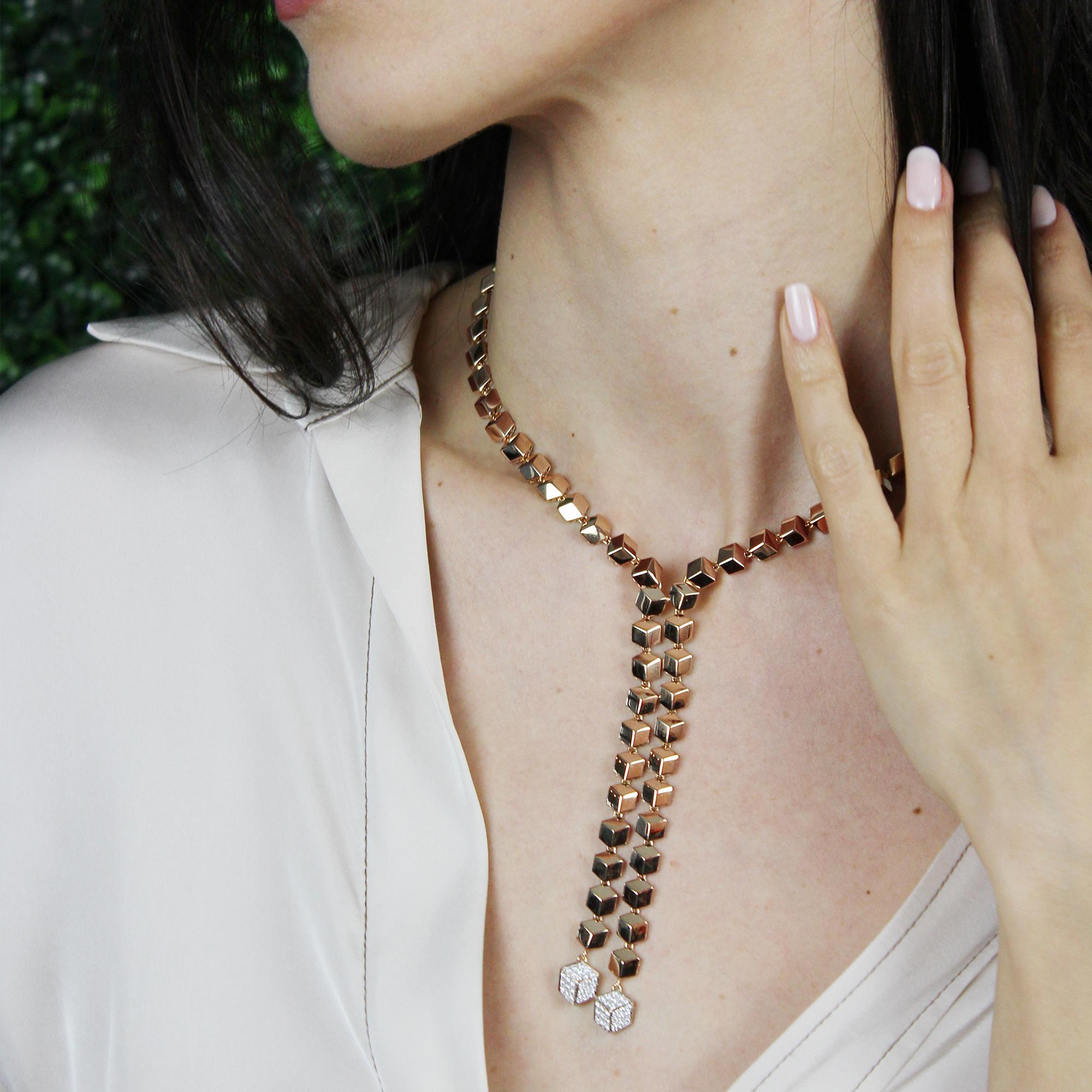 Contemporary Paolo Costagli 18 Karat Rose Gold Brillante 'Sexy' 1.06 Carat Diamond Necklace For Sale