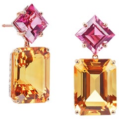 Paolo Costagli 18 Karat Rose Gold Change of Color Tourmaline and Citrine Earring