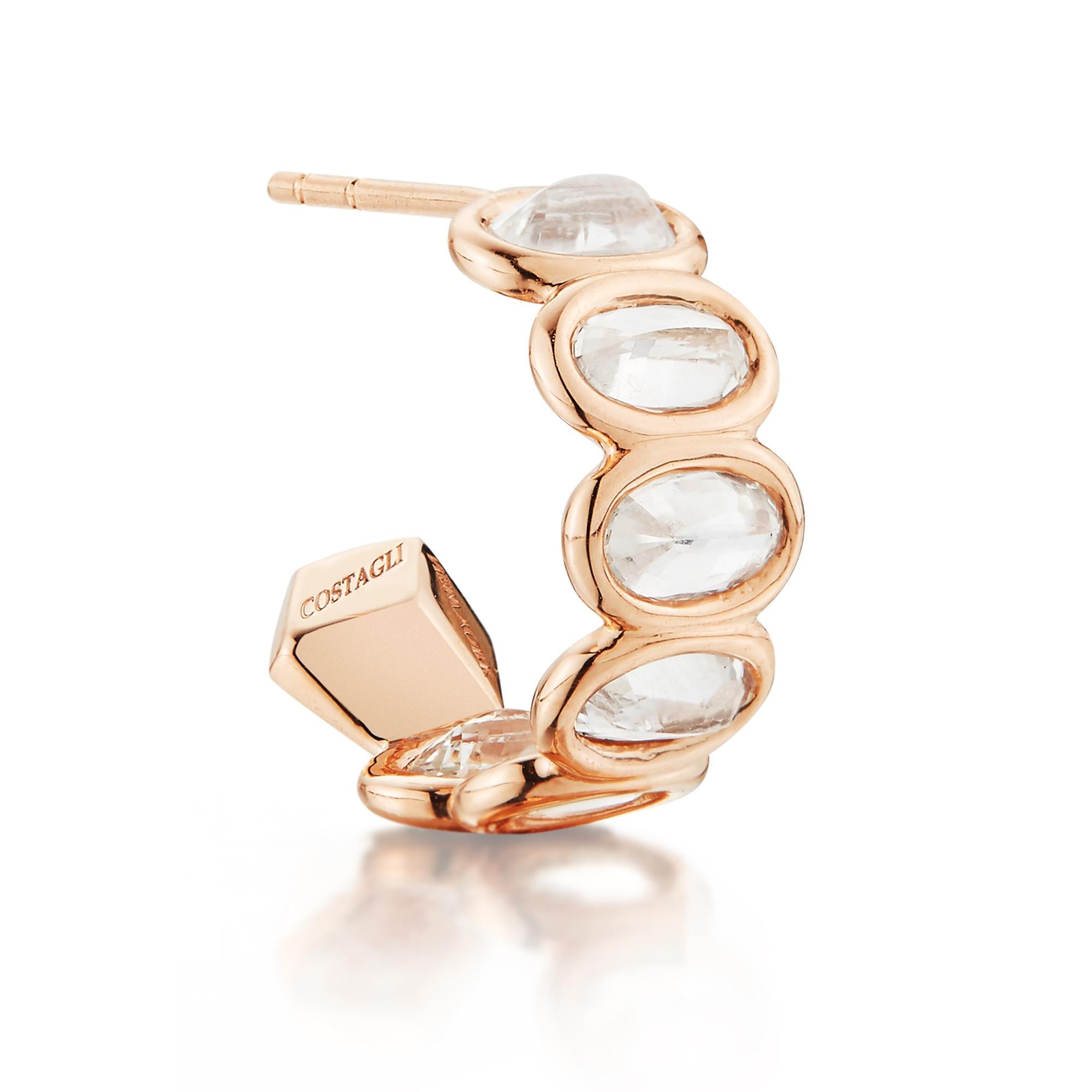 Contemporary Paolo Costagli 18 Karat Rose Gold White Sapphire 3.30 Carat Hoop Earring, Petite For Sale