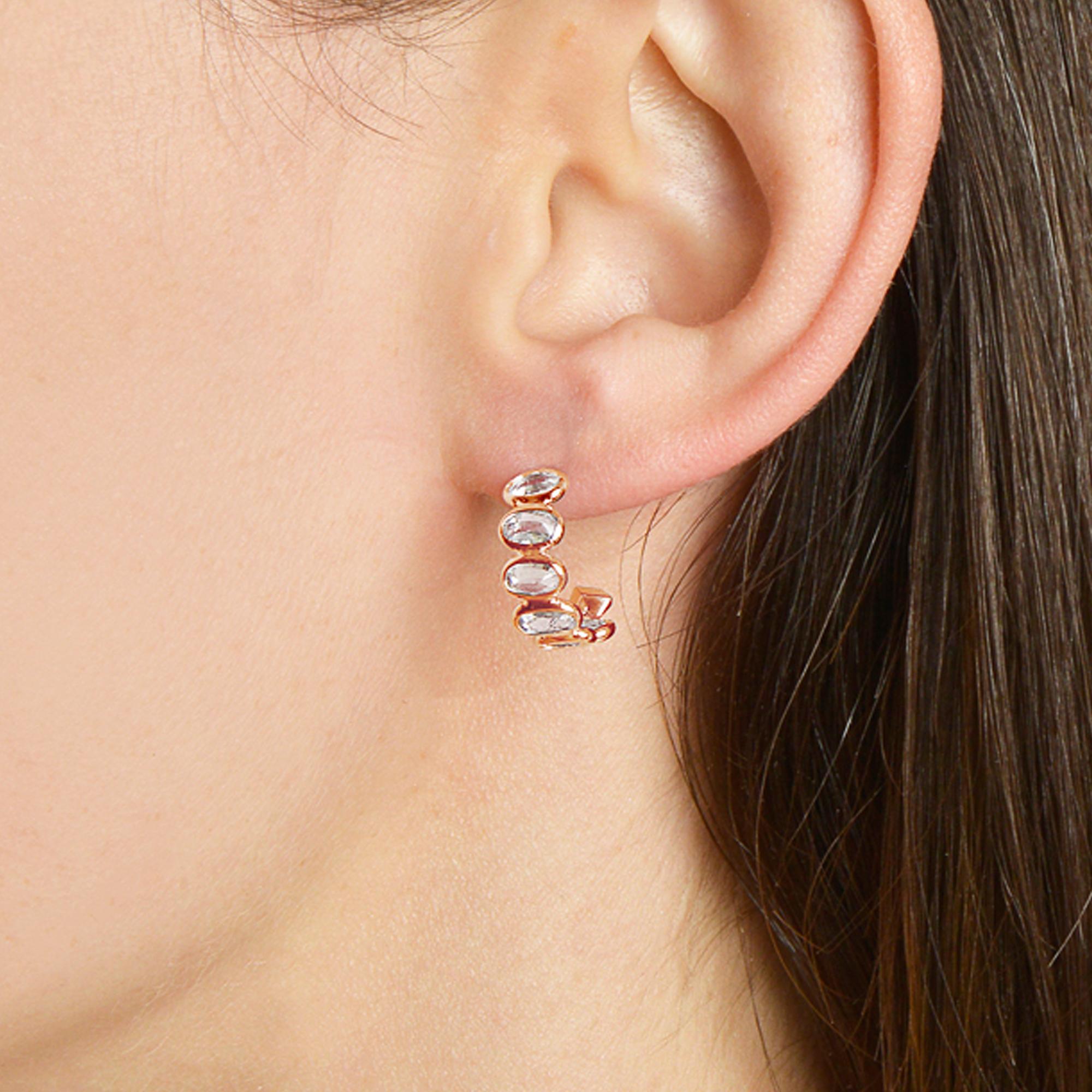 Oval Cut Paolo Costagli 18 Karat Rose Gold White Sapphire 3.30 Carat Hoop Earring, Petite For Sale