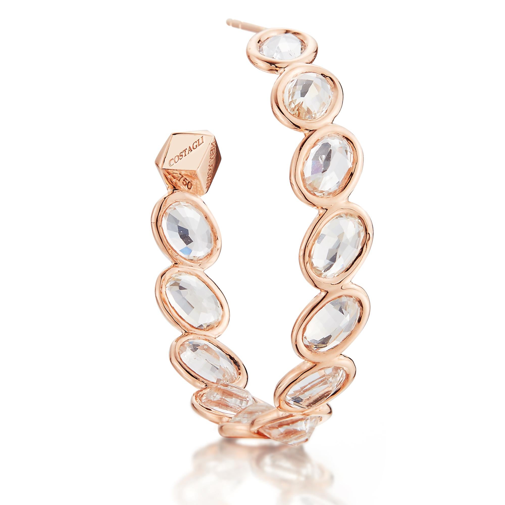 Contemporary Paolo Costagli 18 Karat Rose Gold White Sapphire Ombre Hoop Earrings, Medium For Sale