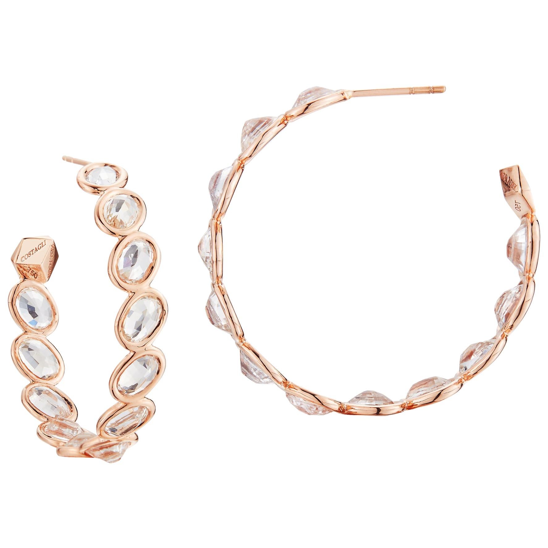 Paolo Costagli 18 Karat Rose Gold White Sapphire Ombre Hoop Earrings, Medium For Sale