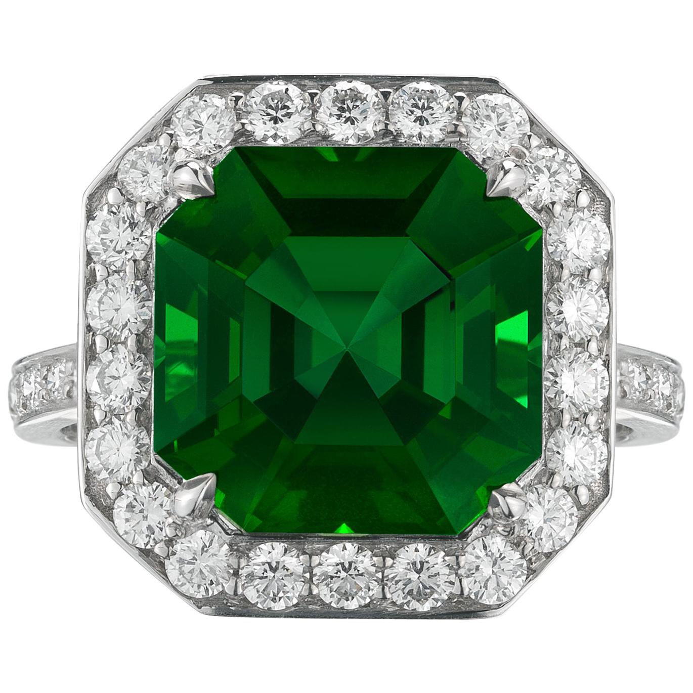 Paolo Costagli 18 Karat White Gold Green Tourmaline Ring with Diamonds For Sale