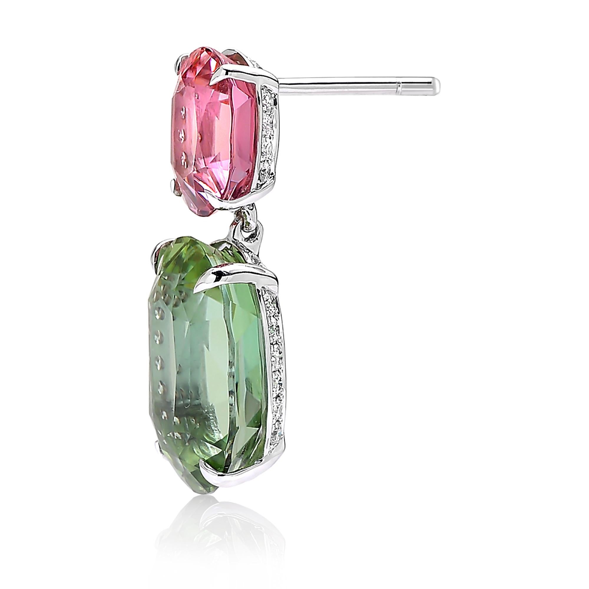 Contemporary Paolo Costagli 18 Karat White Gold Pink and Mint Tourmaline Earring with Diamond For Sale