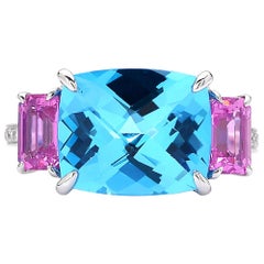 Paolo Costagli 18 Karat White Gold Swiss Blue Topaz and Pink Sapphire Ring