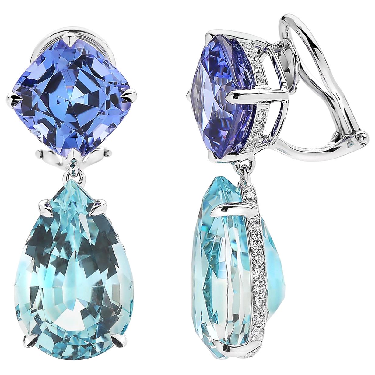 Paolo Costagli 18 Karat White Gold Tanzanite and Aquamarine Earrings