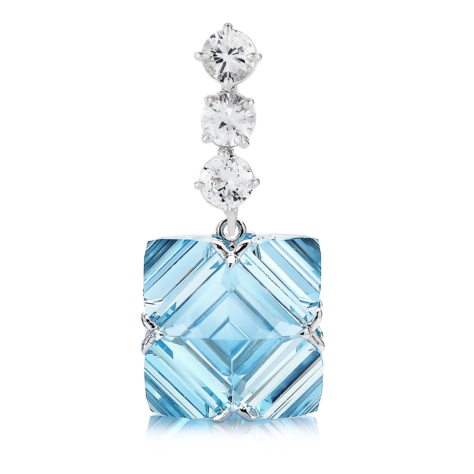 Emerald Cut Paolo Costagli 18 Karat Gold White Sapphire and Blue Topaz Very PC Earrings For Sale