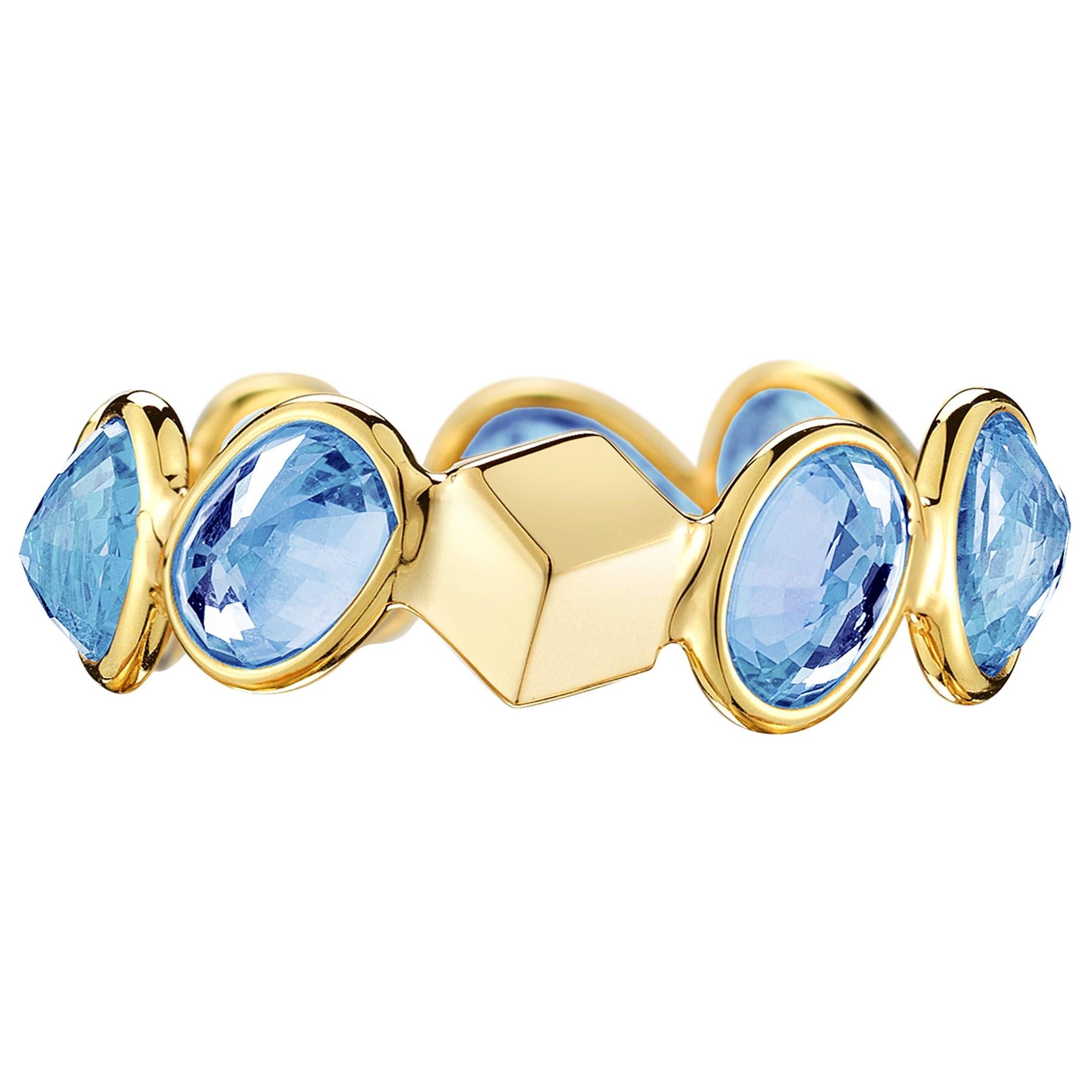 Paolo Costagli 18 Karat Yellow Gold Blue Sapphire, 4.86 Carat Ombre Ring For Sale