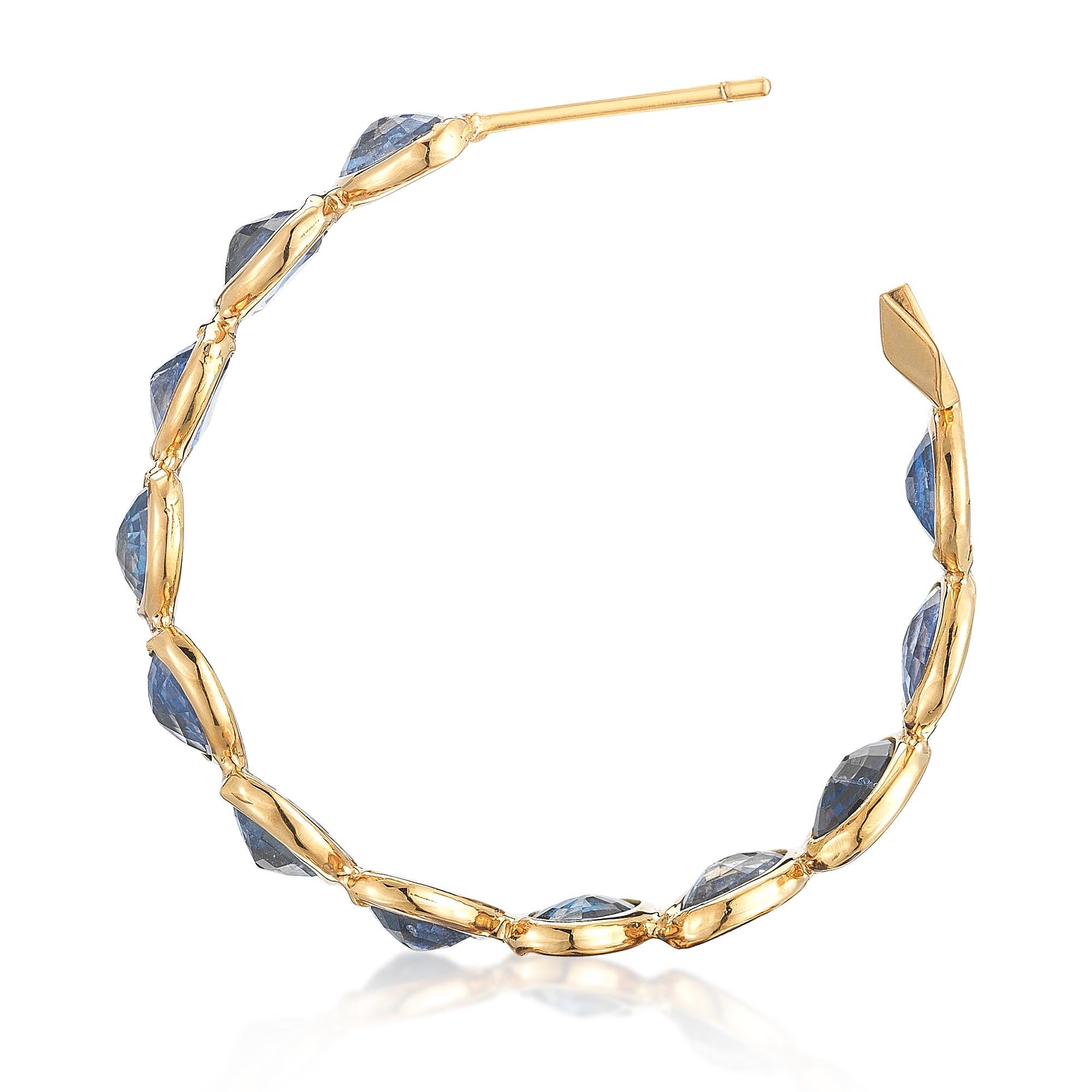 Oval Cut Paolo Costagli 18 Karat Yellow Gold Blue Sapphire Ombre Hoop Earrings, Medium For Sale