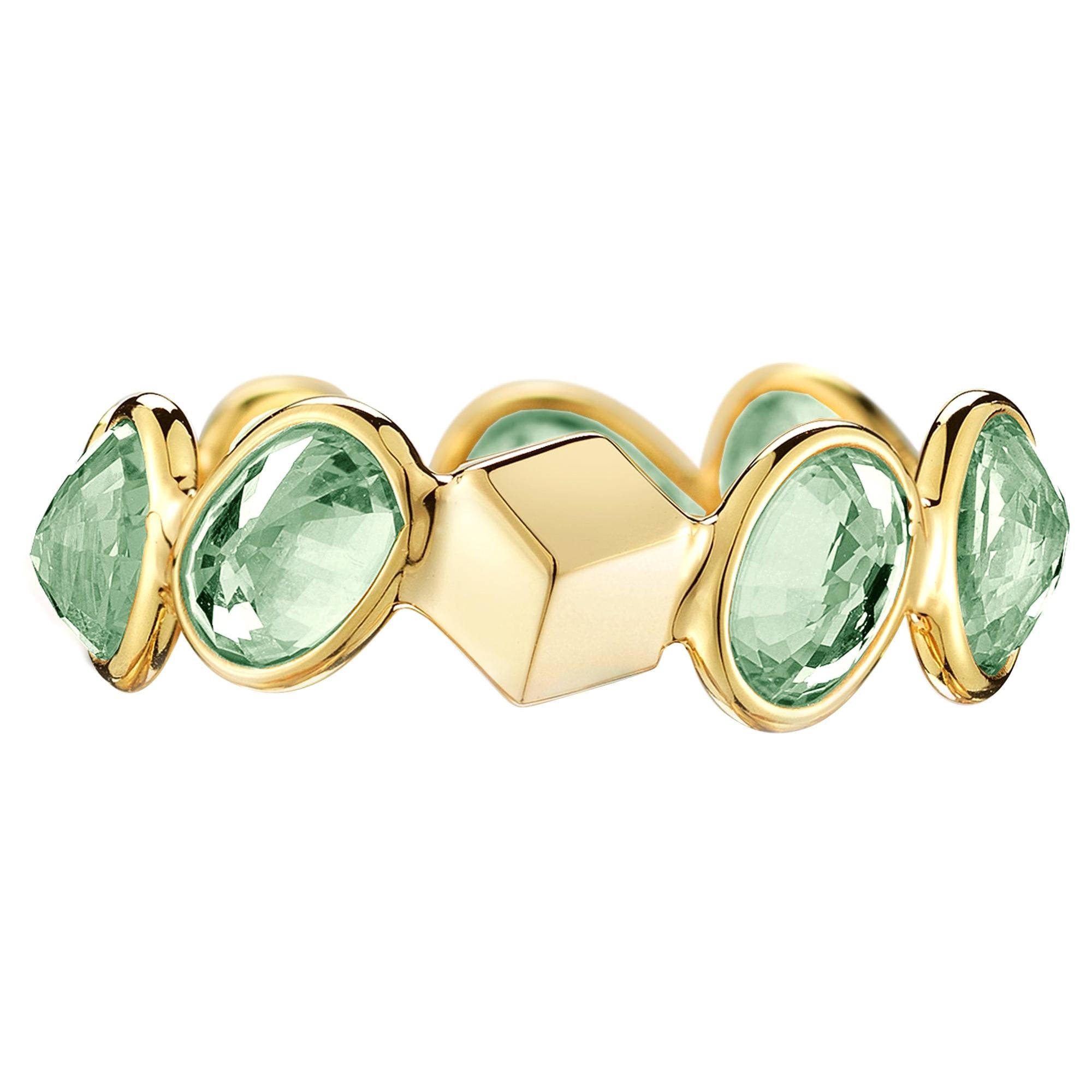 Paolo Costagli 18 Karat Yellow Gold Green Sapphire, 4.86 Carat Ombre Ring For Sale