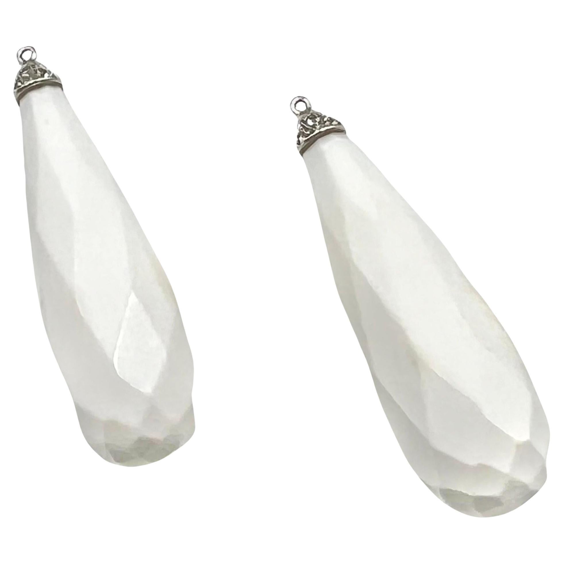 Brilliant Cut Paolo Costagli 18k Yellow Gold White Chalcedony Diamond Drop Earrings
