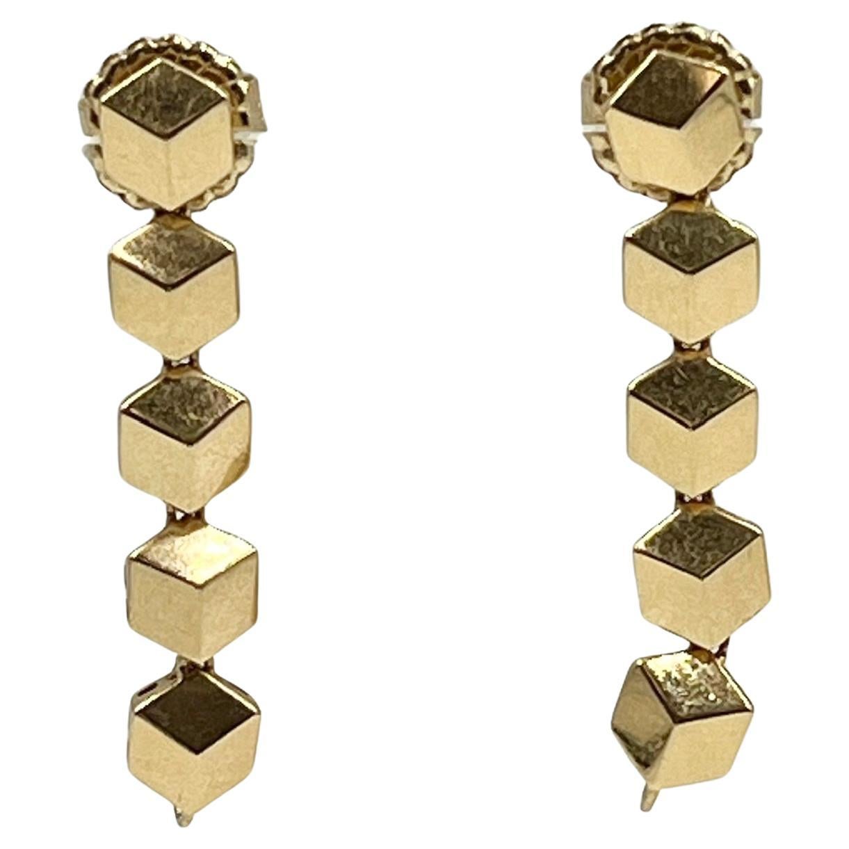 Paolo Costagli 18k Yellow Gold White Chalcedony Diamond Drop Earrings In Excellent Condition In Palm Beach, FL