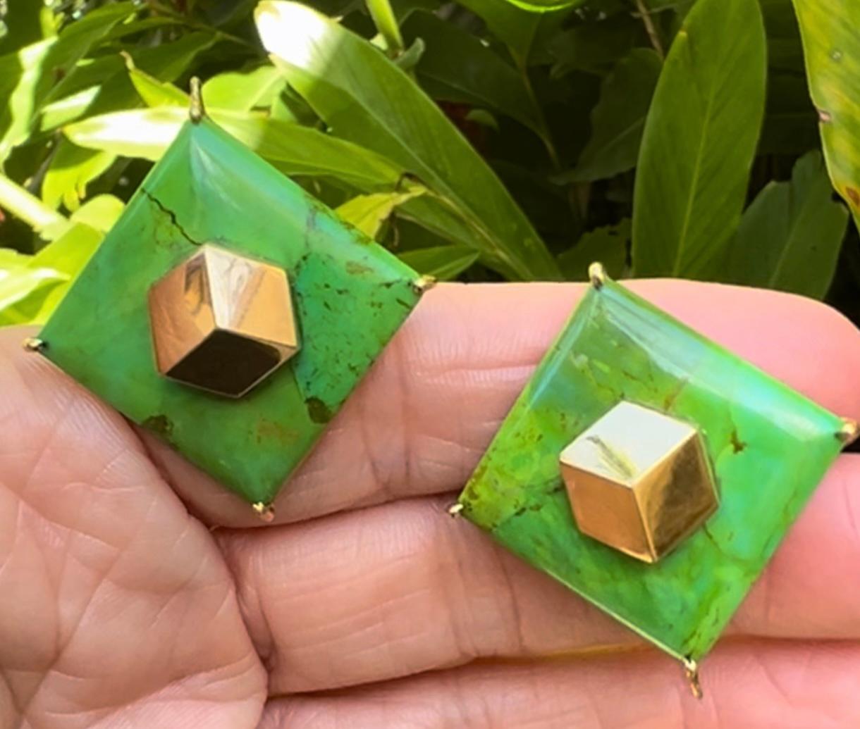 Women's or Men's Paolo Costagli 18k Yellow Gold Green Turquoise Earrings For Sale