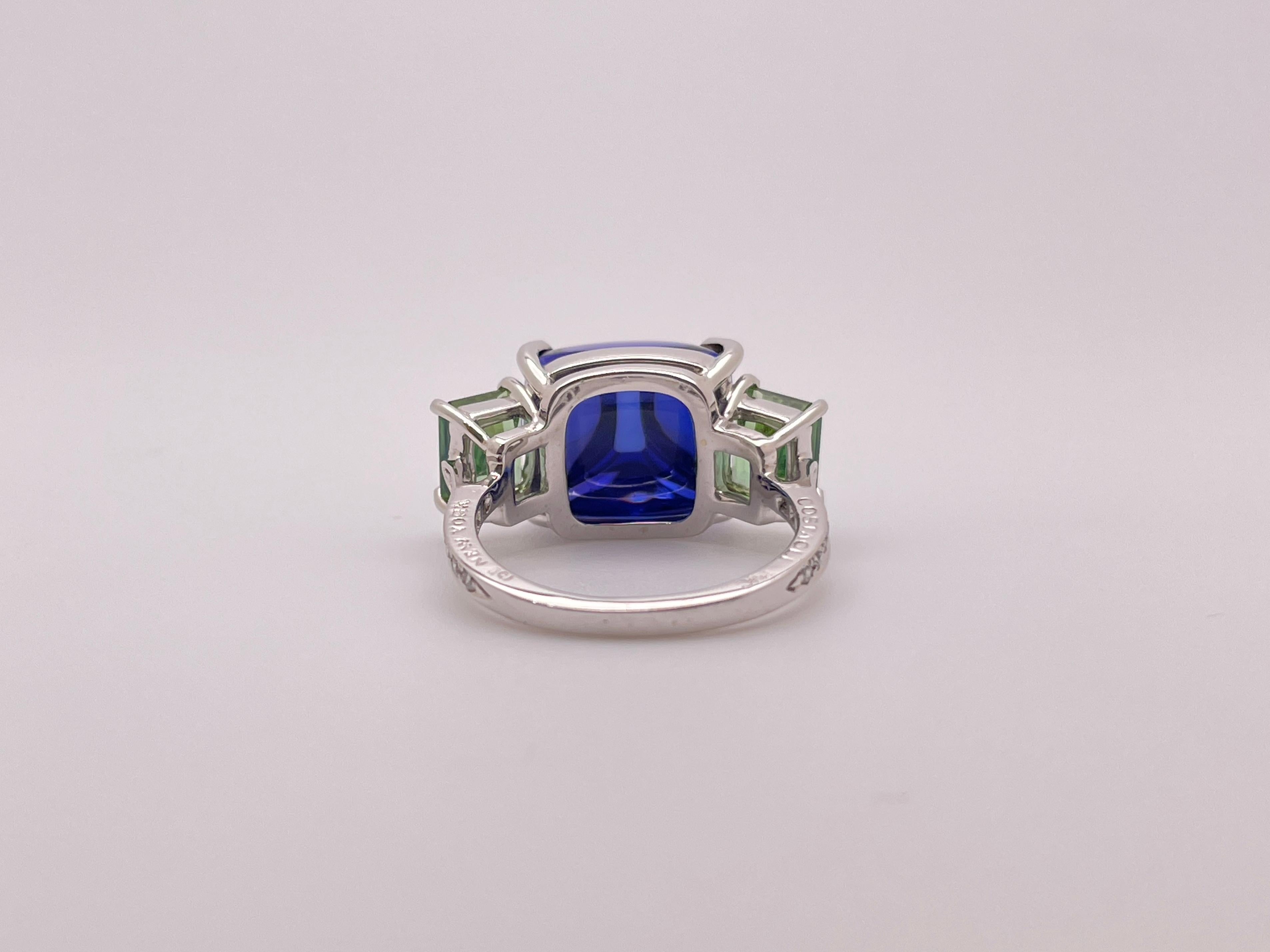 Paolo Costagli Bague en or blanc 18 carats Tanzanite violette Tourmaline verte Diamant en vente 5