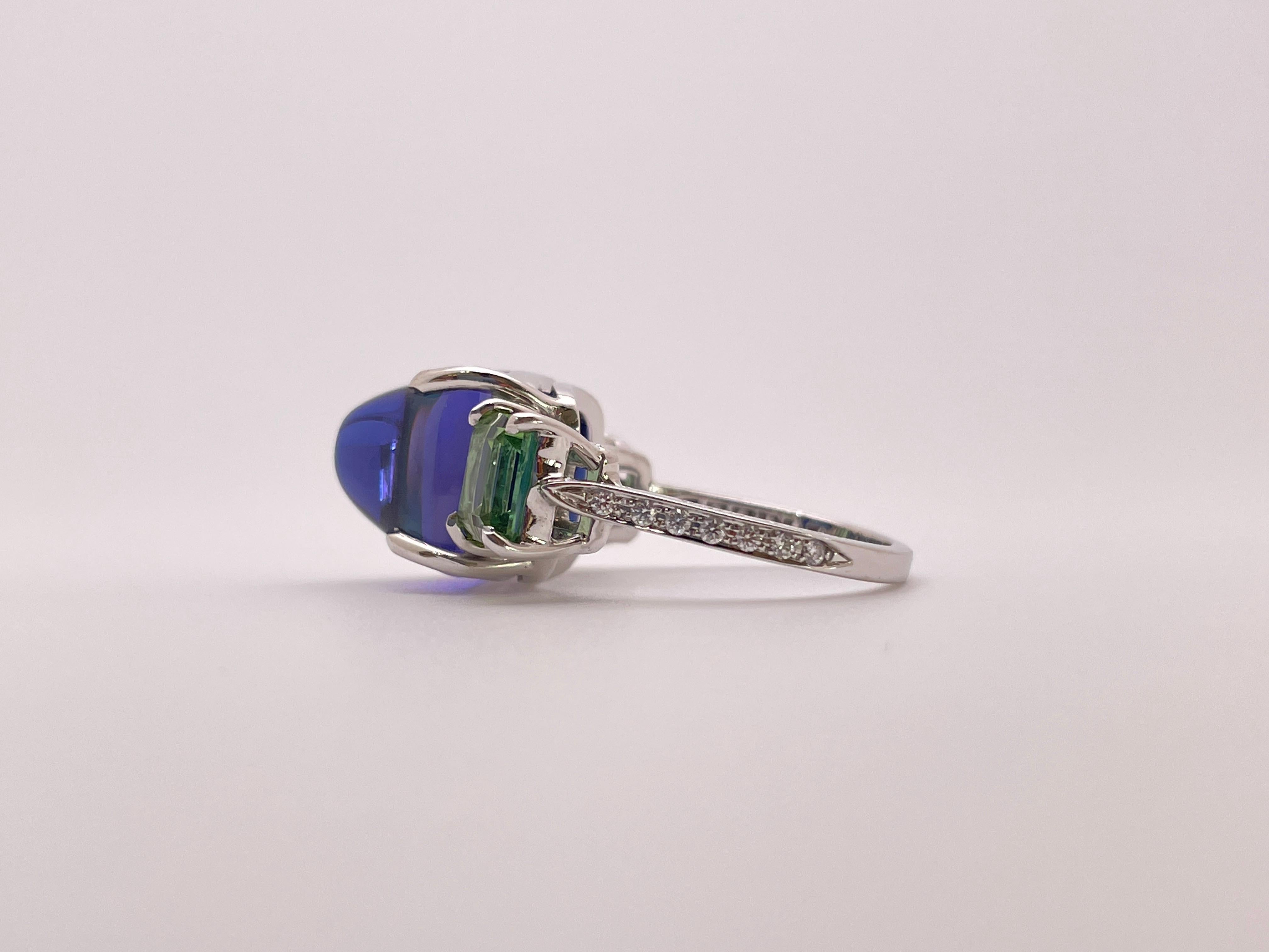 Paolo Costagli Bague en or blanc 18 carats Tanzanite violette Tourmaline verte Diamant en vente 6