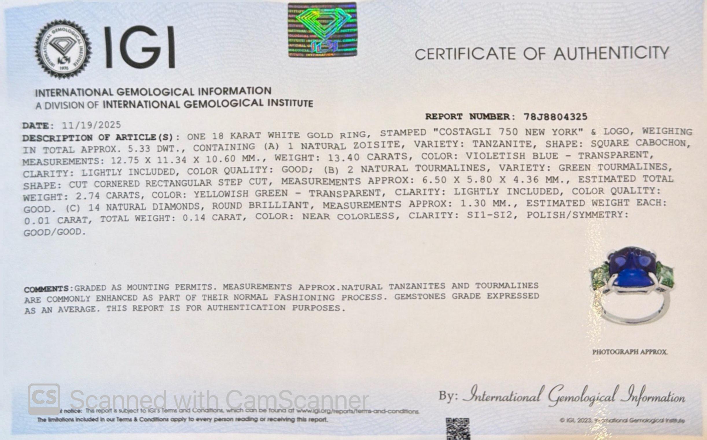 Paolo Costagli 18K Weißgold Lila Tansanit Grüner Turmalin Diamant Ring im Angebot 7