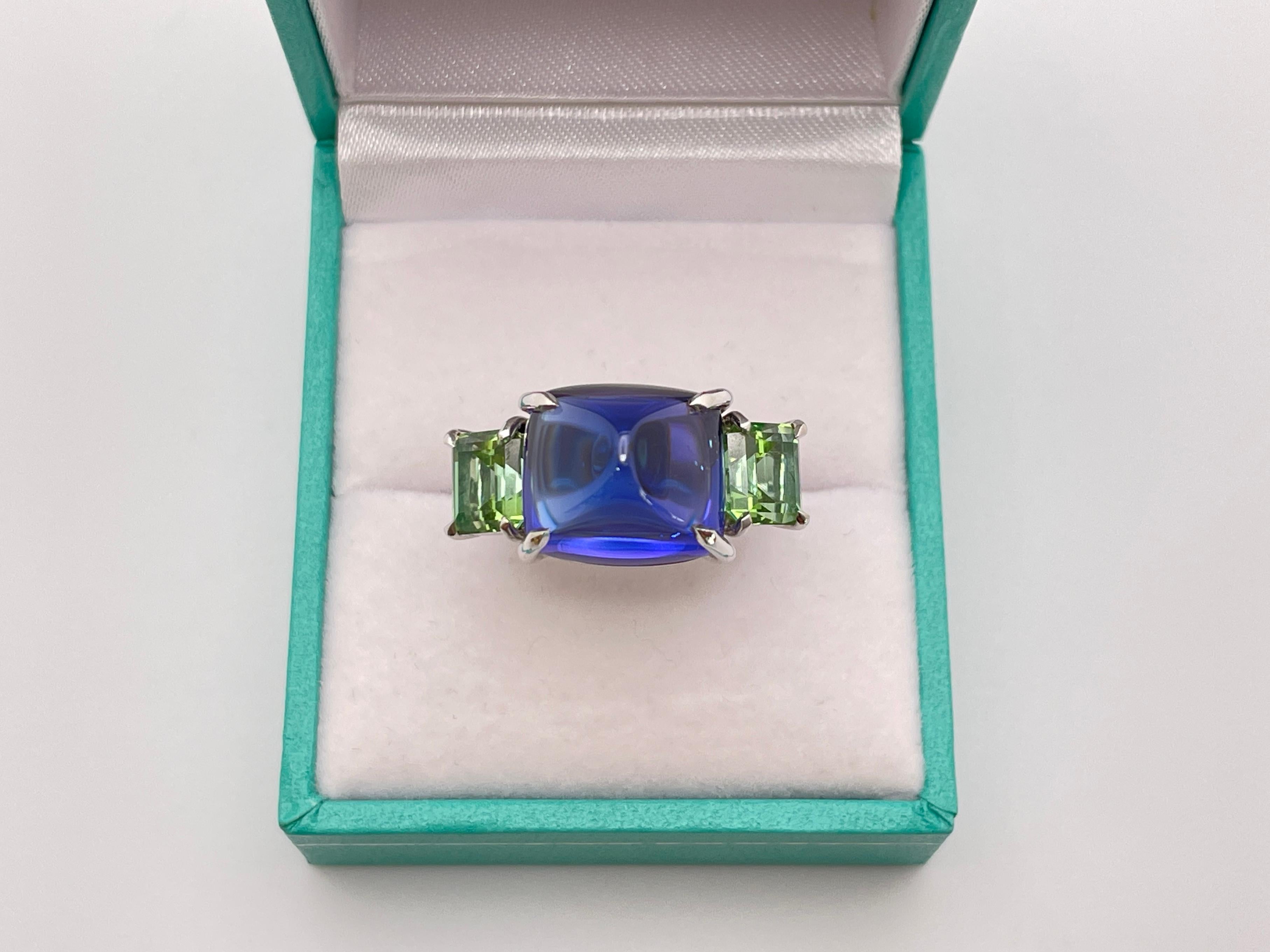 Paolo Costagli Bague en or blanc 18 carats Tanzanite violette Tourmaline verte Diamant Excellent état - En vente à Westport, CT