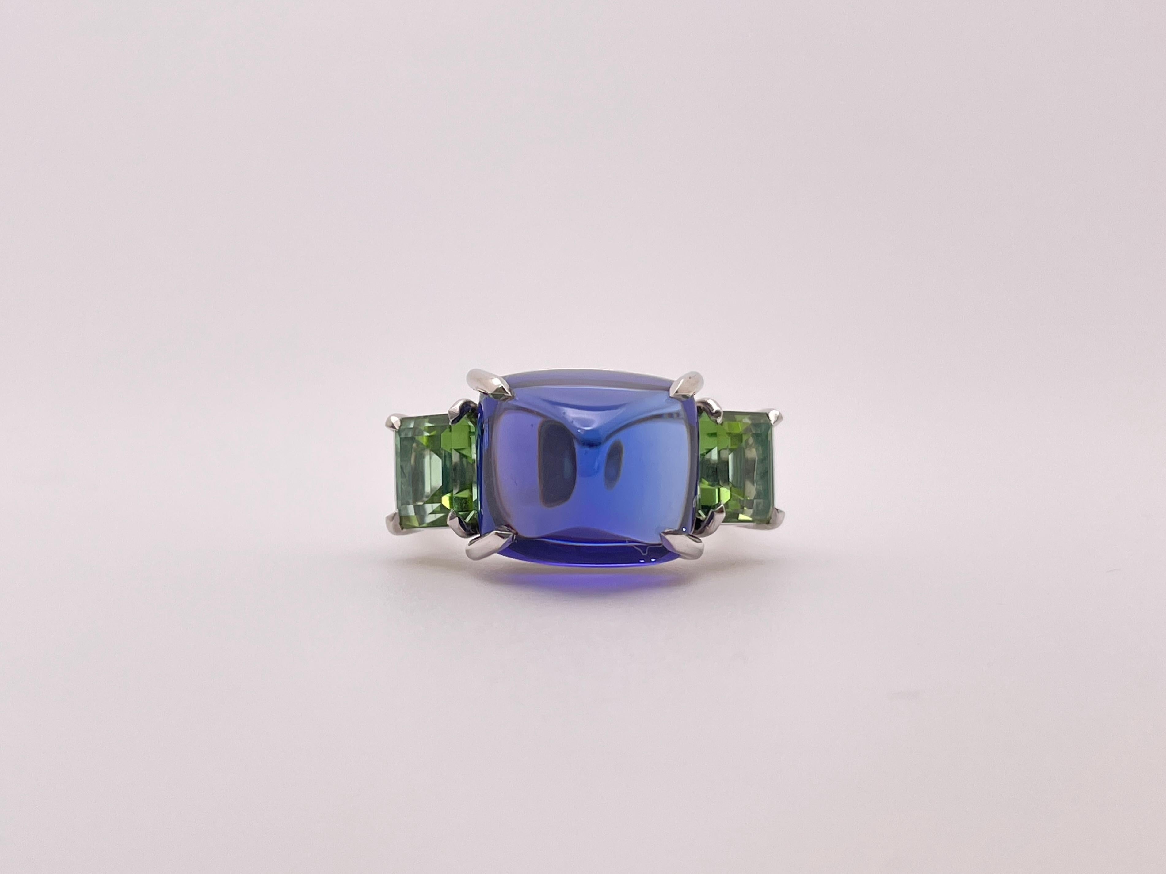 Paolo Costagli Bague en or blanc 18 carats Tanzanite violette Tourmaline verte Diamant en vente 3