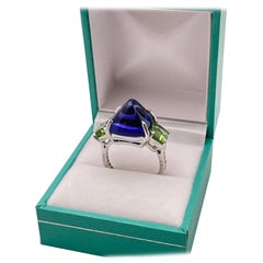 Paolo Costagli Bague en or blanc 18 carats Tanzanite violette Tourmaline verte Diamant