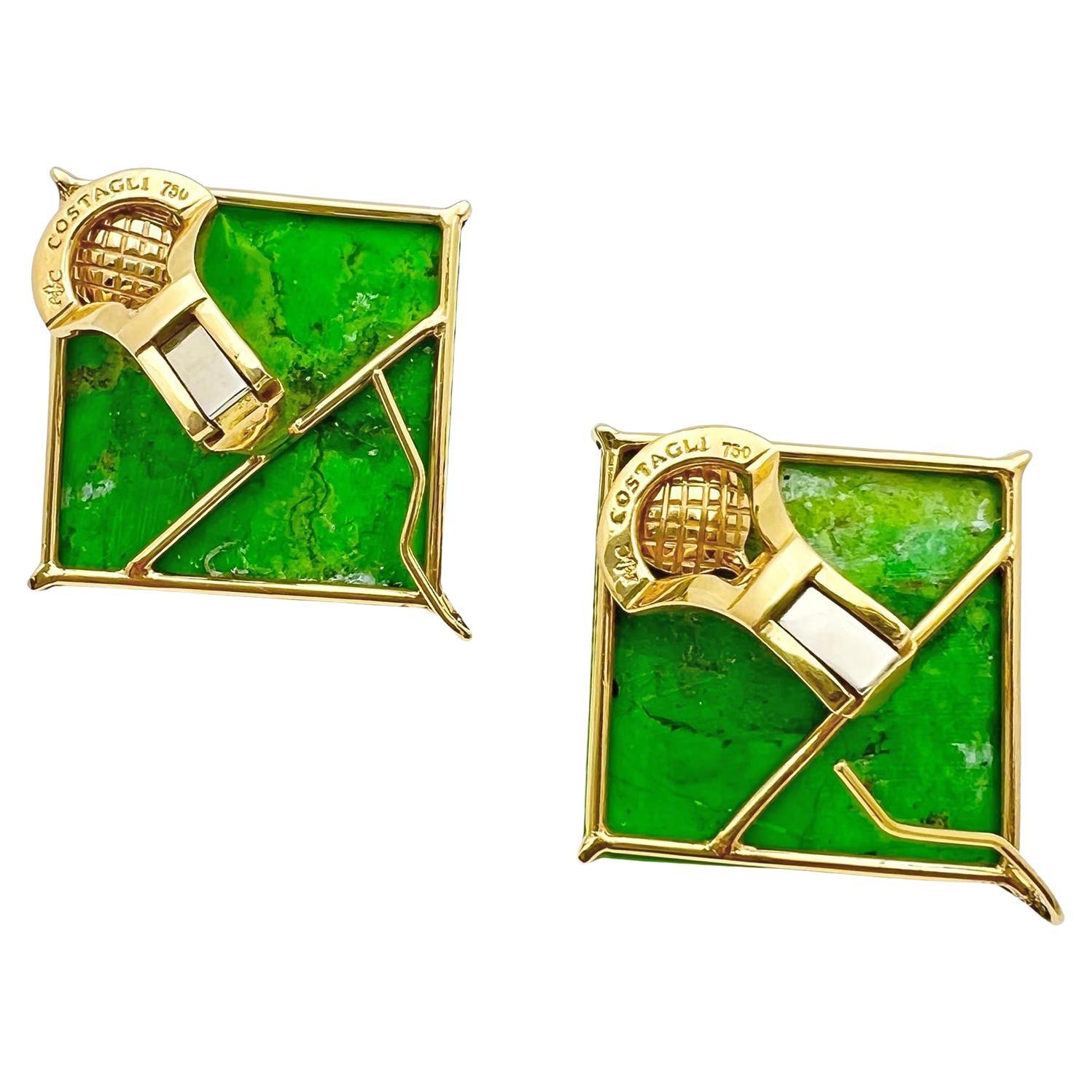Tumbled Paolo Costagli 18k Yellow Gold Green Turquoise Earrings For Sale