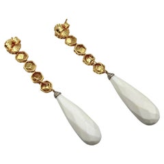 Paolo Costagli 18k Yellow Gold White Chalcedony Diamond Drop Earrings