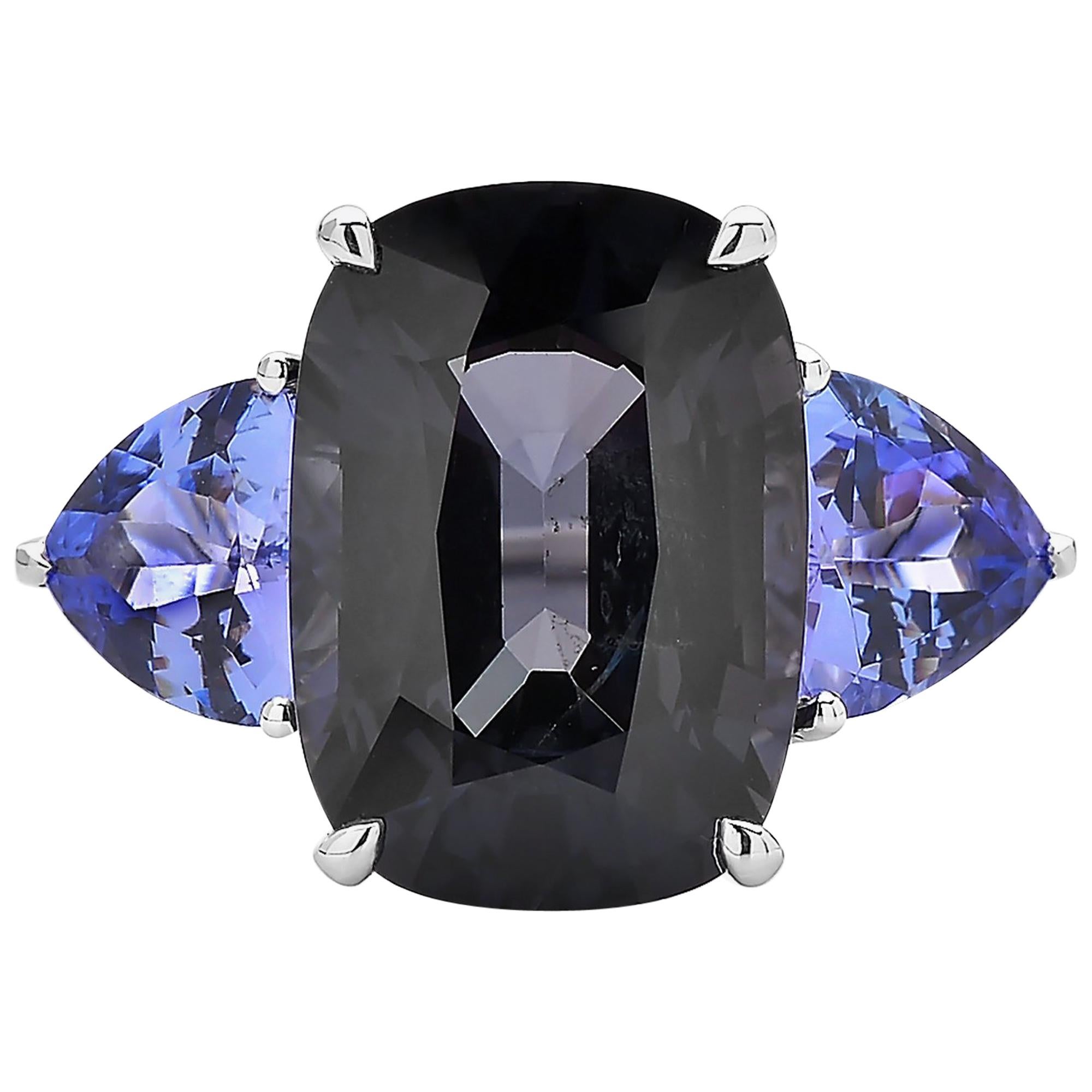 Paolo Costagli 18 Karat White Gold Black Spinel and Tanzanite Ring with Diamonds For Sale