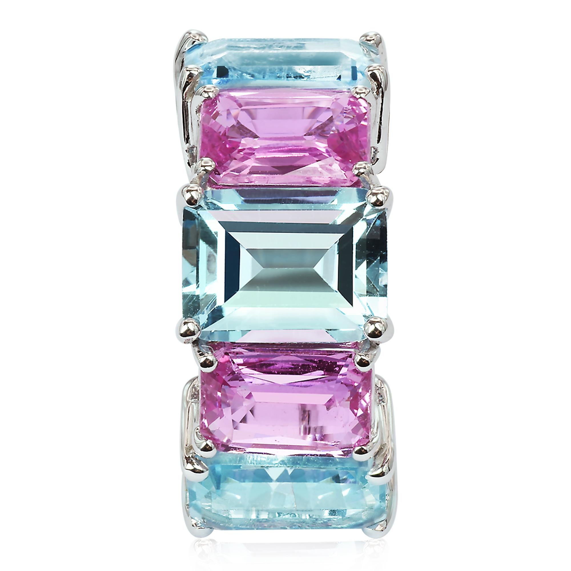 Contemporary Paolo Costagli Blue Topaz and Pink Sapphire 18 Karat White Gold Clip-On Earrings