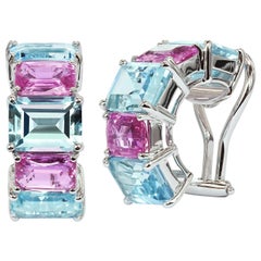 Paolo Costagli Blue Topaz and Pink Sapphire 18 Karat White Gold Clip-On Earrings