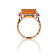 Paolo Costagli Citrine and Pink Sapphire 18 Karat Rose Gold Florentine Ring