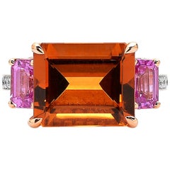 Paolo Costagli Citrine and Pink Sapphire 18 Karat Rose Gold Florentine Ring