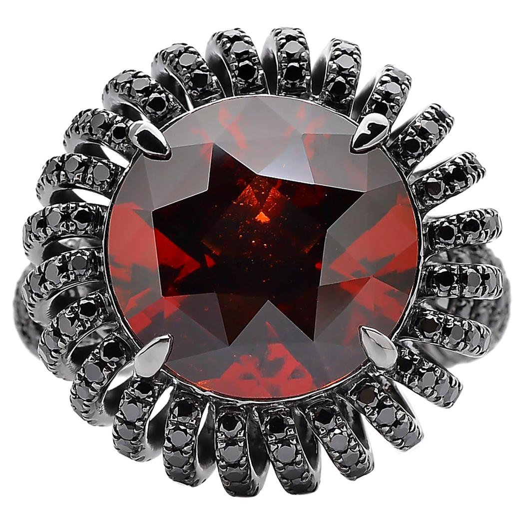 Paolo Costagli Hessonite Garnet and Black Diamond 'Coil' Ring For Sale