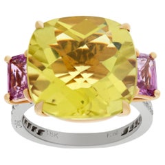 Vintage Paolo Costagli Lemon Citrine and Pink Tourmaline Ring in Platinum