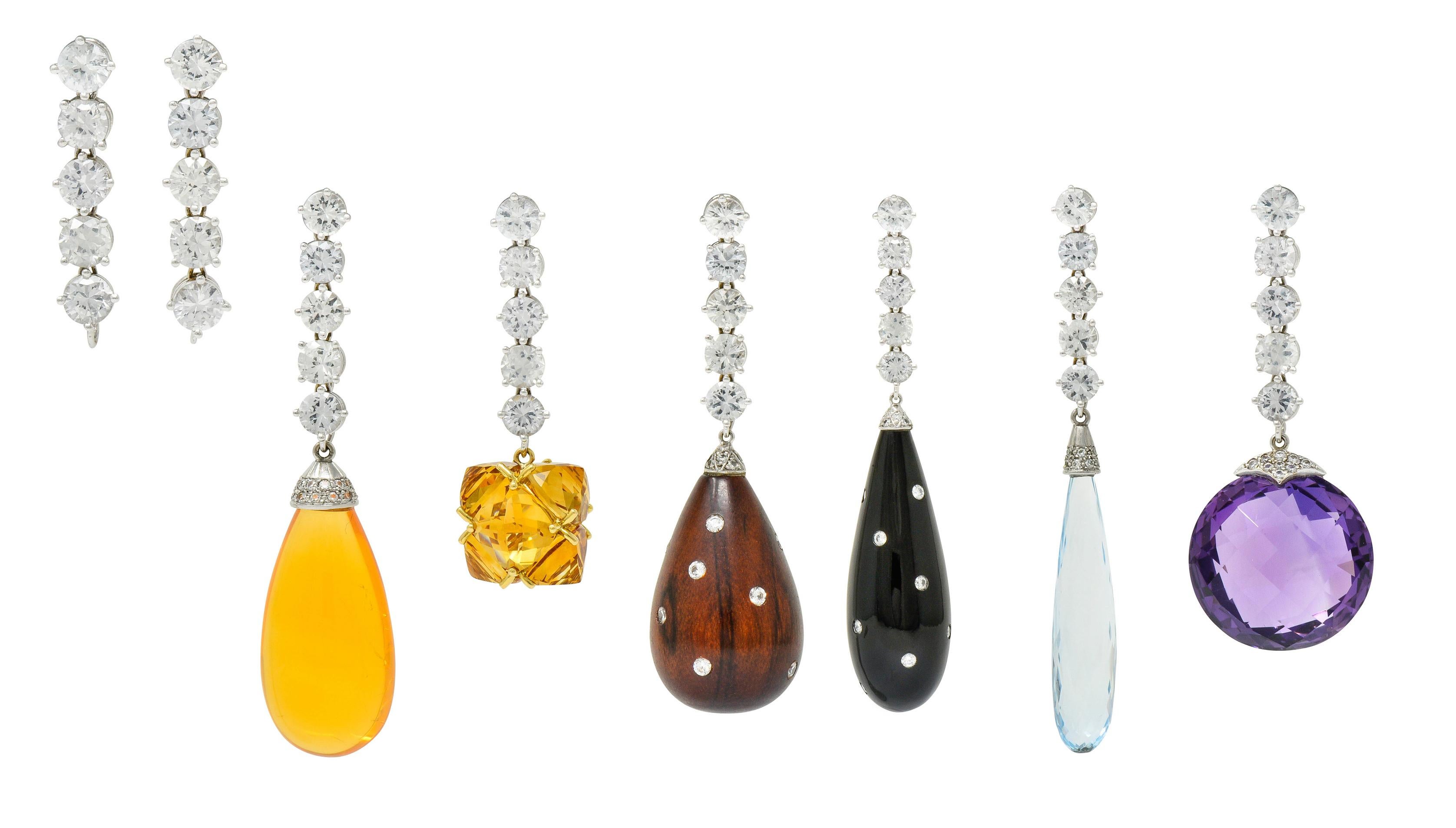 Contemporary Paolo Costagli Multi-Gem Sapphire Diamond 18 Karat Gold Convertible Earrings