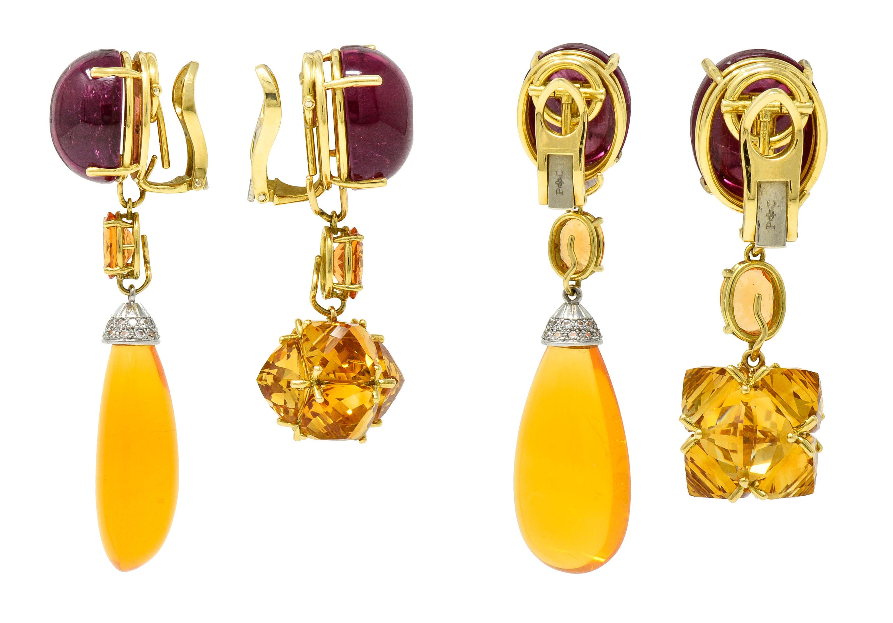 Women's or Men's Paolo Costagli Multi-Gem Sapphire Diamond 18 Karat Gold Convertible Earrings