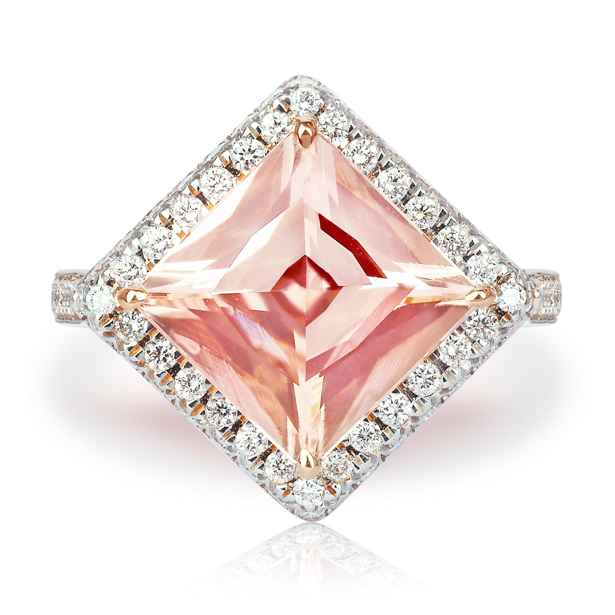 Contemporary Paolo Costagli 3.65 Carat Pastel Morganite and Diamond 18 Karat Rose Gold Ring