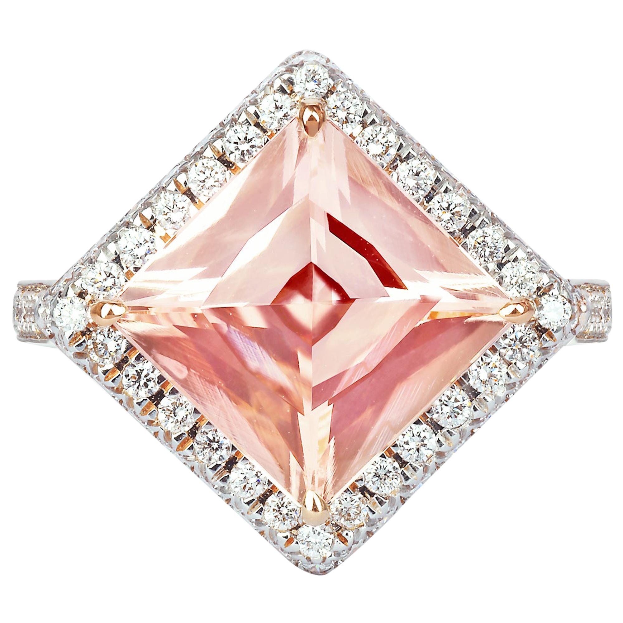 Paolo Costagli 3.65 Carat Pastel Morganite and Diamond 18 Karat Rose Gold Ring