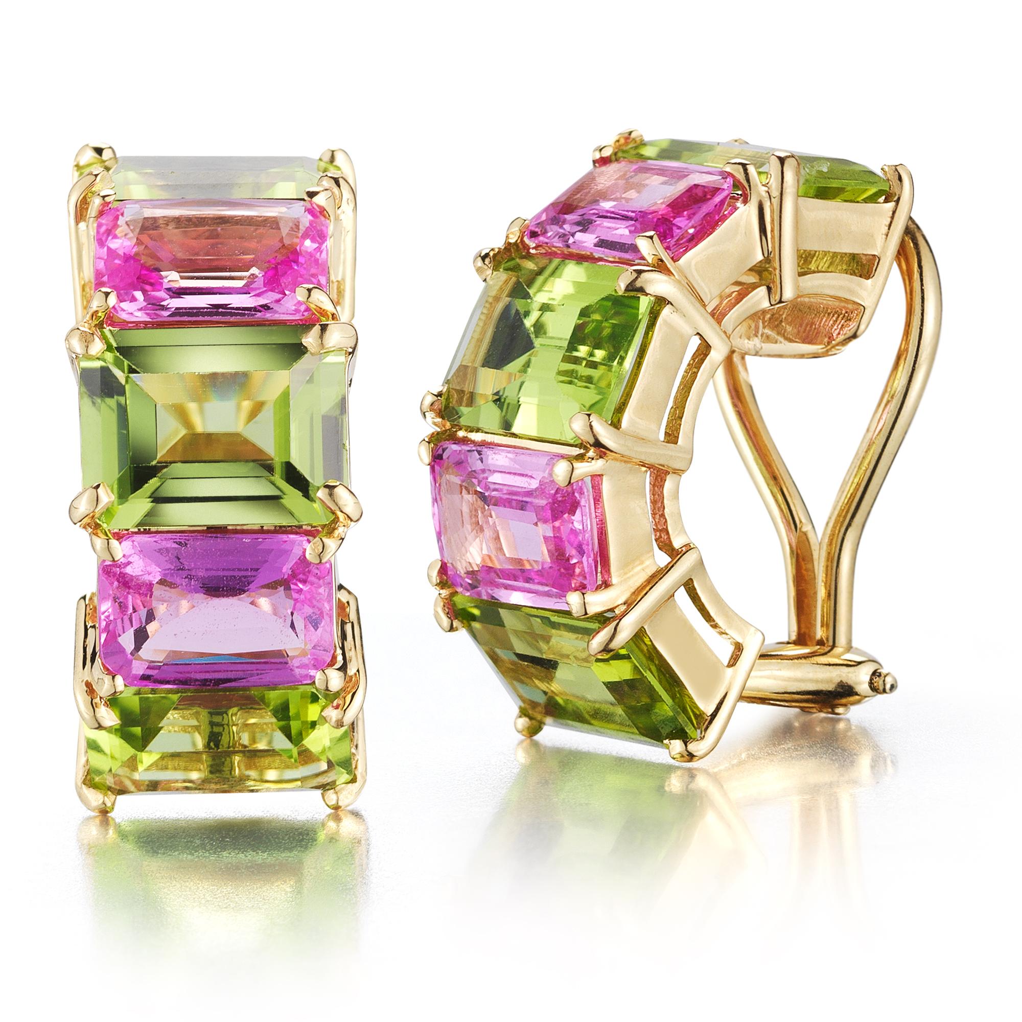 Contemporary Paolo Costagli Peridot and Pink Sapphire 18 Karat Yellow Gold Clip-On Earrings For Sale