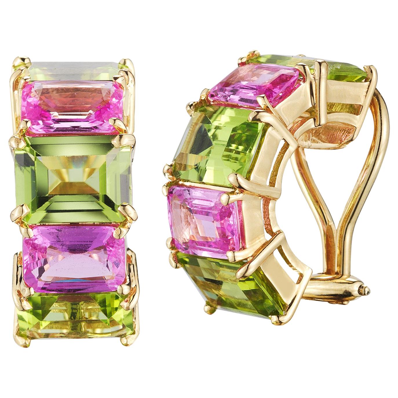 Paolo Costagli Peridot and Pink Sapphire 18 Karat Yellow Gold Clip-On Earrings For Sale