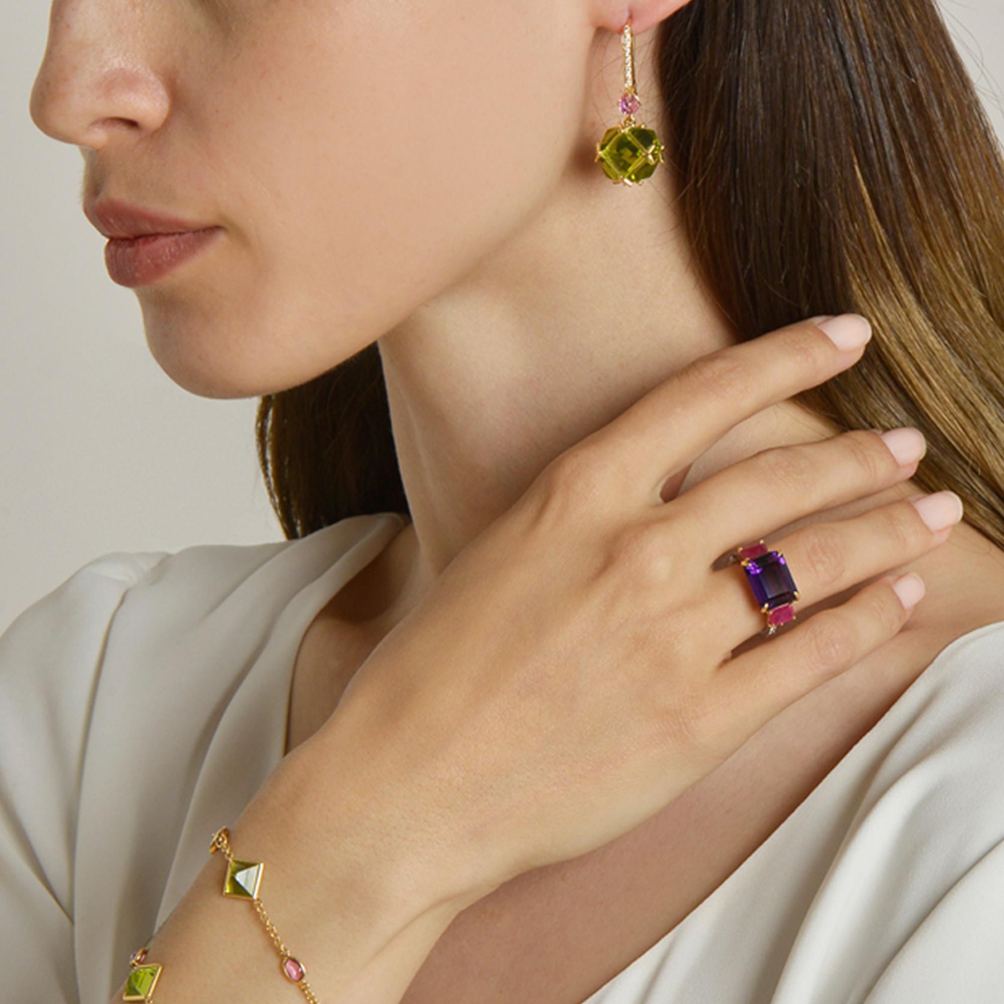 Contemporary Paolo Costagli Peridot and Pink Sapphire Very PC Earrings For Sale