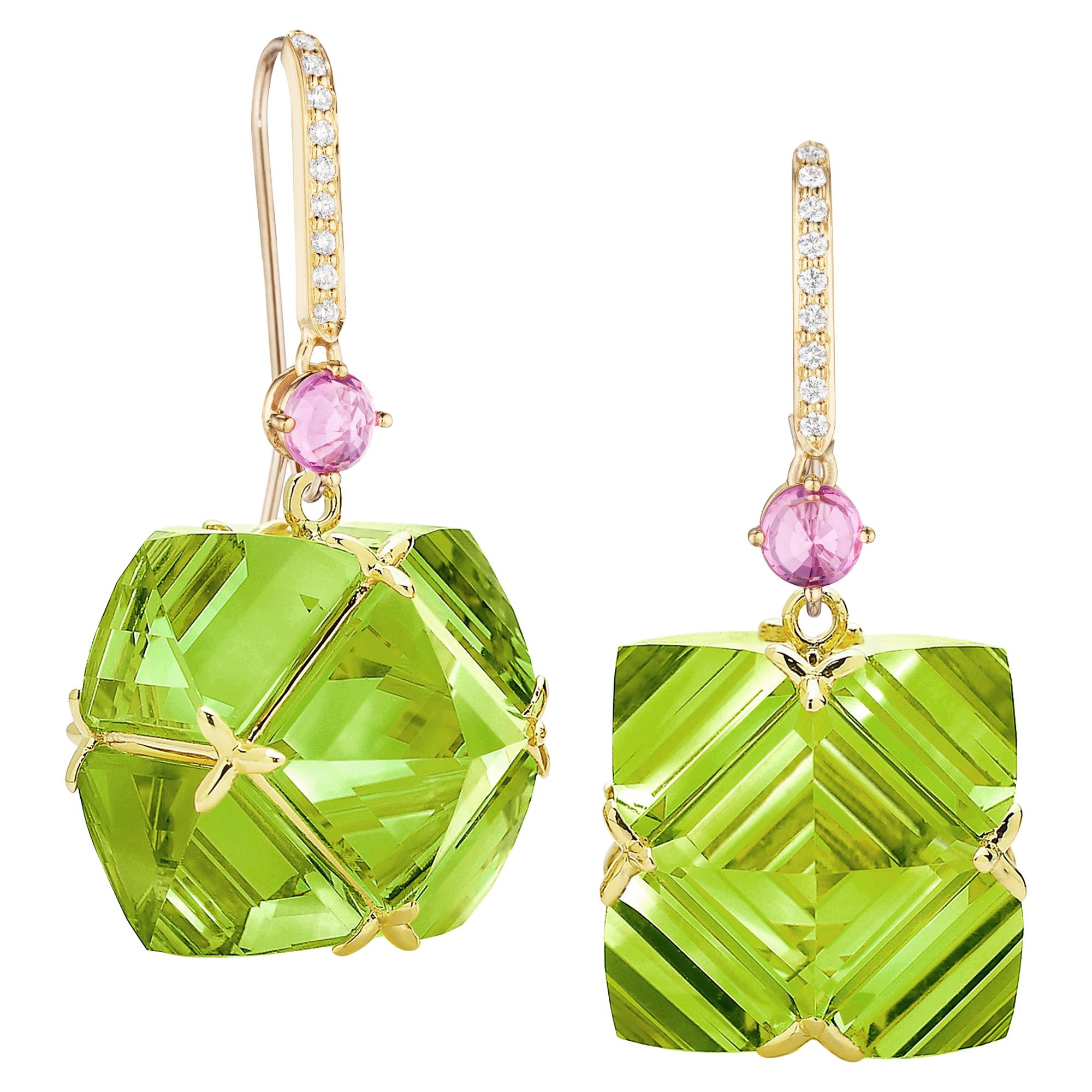 Paolo Costagli Peridot and Pink Sapphire Very PC Earrings For Sale