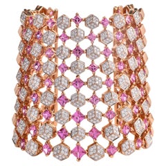 Paolo Costagli Pink Sapphire Diamond 18K Pink Gold Wide Cuff Bracelet